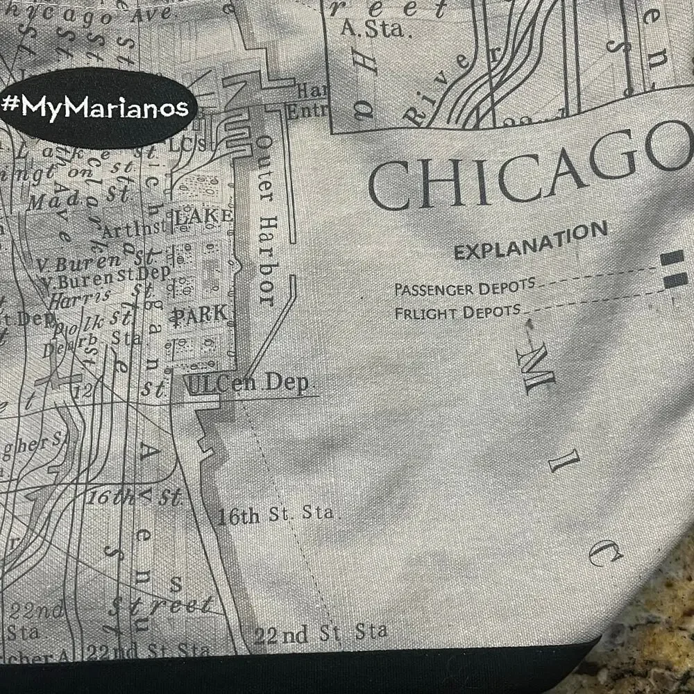 Marianos Chicago Map Tote Bag Black Gray Reusable Canvas - Picture 4 of 6